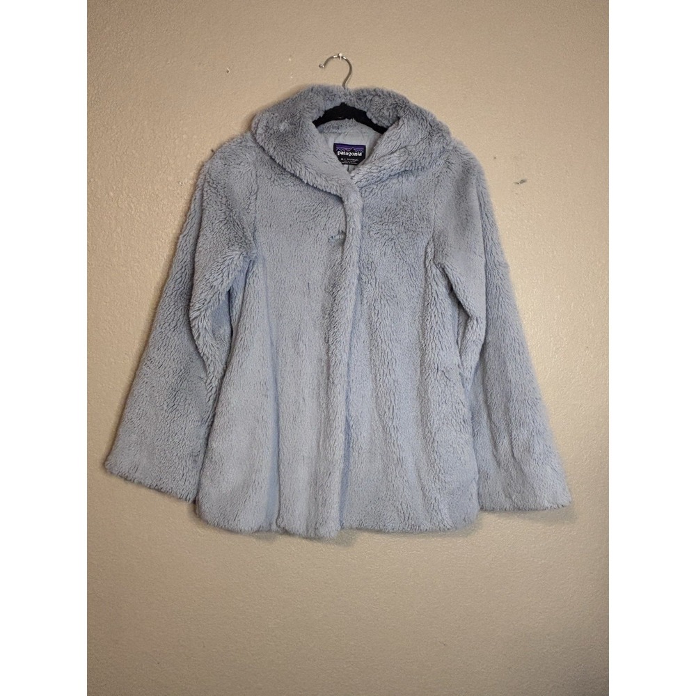 Patagonia Jacket Girl's SZ 14 XL Light Blue‎ Fleece 2 Button Coat Faux Fur Lined